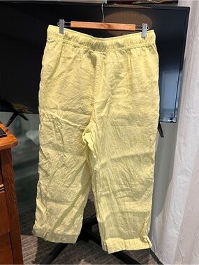 Joie Pale Lime Yellow Linen Elastic-Waist Pants